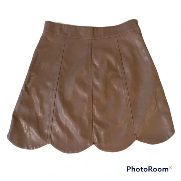 NWT’S. Hyfve Skirts | Scalloped Faux Leather Mini Skirt | Color: Cream/Tan - Picture 1 of 13